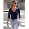 image34 Length Sleeve Womens Tops Lace Sexy V Neck Ribbed Knit Fitted T Shirts Dressy Casual Blouses Going Out TopsBlue
