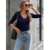 image34 Length Sleeve Womens Tops Lace Sexy V Neck Ribbed Knit Fitted T Shirts Dressy Casual Blouses Going Out TopsBlue