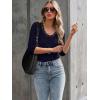 image34 Length Sleeve Womens Tops Lace Sexy V Neck Ribbed Knit Fitted T Shirts Dressy Casual Blouses Going Out TopsBlue