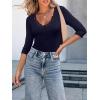 image34 Length Sleeve Womens Tops Lace Sexy V Neck Ribbed Knit Fitted T Shirts Dressy Casual Blouses Going Out TopsBlue