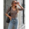 image34 Length Sleeve Womens Tops Lace Sexy V Neck Ribbed Knit Fitted T Shirts Dressy Casual Blouses Going Out TopsBrown