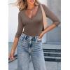 image34 Length Sleeve Womens Tops Lace Sexy V Neck Ribbed Knit Fitted T Shirts Dressy Casual Blouses Going Out TopsBrown