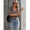 image34 Length Sleeve Womens Tops Lace Sexy V Neck Ribbed Knit Fitted T Shirts Dressy Casual Blouses Going Out TopsBrown