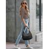 image34 Length Sleeve Womens Tops Lace Sexy V Neck Ribbed Knit Fitted T Shirts Dressy Casual Blouses Going Out TopsBrown