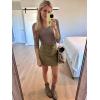 image34 Length Sleeve Womens Tops Lace Sexy V Neck Ribbed Knit Fitted T Shirts Dressy Casual Blouses Going Out TopsBrown