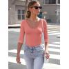 image34 Length Sleeve Womens Tops Lace Sexy V Neck Ribbed Knit Fitted T Shirts Dressy Casual Blouses Going Out TopsCoral