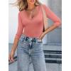 image34 Length Sleeve Womens Tops Lace Sexy V Neck Ribbed Knit Fitted T Shirts Dressy Casual Blouses Going Out TopsCoral