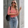 image34 Length Sleeve Womens Tops Lace Sexy V Neck Ribbed Knit Fitted T Shirts Dressy Casual Blouses Going Out TopsCoral