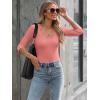 image34 Length Sleeve Womens Tops Lace Sexy V Neck Ribbed Knit Fitted T Shirts Dressy Casual Blouses Going Out TopsCoral