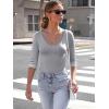 image34 Length Sleeve Womens Tops Lace Sexy V Neck Ribbed Knit Fitted T Shirts Dressy Casual Blouses Going Out TopsGrey