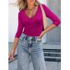 image34 Length Sleeve Womens Tops Lace Sexy V Neck Ribbed Knit Fitted T Shirts Dressy Casual Blouses Going Out TopsHot Pink