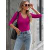 image34 Length Sleeve Womens Tops Lace Sexy V Neck Ribbed Knit Fitted T Shirts Dressy Casual Blouses Going Out TopsHot Pink