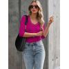 image34 Length Sleeve Womens Tops Lace Sexy V Neck Ribbed Knit Fitted T Shirts Dressy Casual Blouses Going Out TopsHot Pink