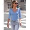 image34 Length Sleeve Womens Tops Lace Sexy V Neck Ribbed Knit Fitted T Shirts Dressy Casual Blouses Going Out TopsLight Blue