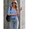 image34 Length Sleeve Womens Tops Lace Sexy V Neck Ribbed Knit Fitted T Shirts Dressy Casual Blouses Going Out TopsLight Blue