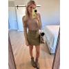 image34 Length Sleeve Womens Tops Lace Sexy V Neck Ribbed Knit Fitted T Shirts Dressy Casual Blouses Going Out TopsLight Brown