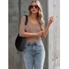 image34 Length Sleeve Womens Tops Lace Sexy V Neck Ribbed Knit Fitted T Shirts Dressy Casual Blouses Going Out TopsLight Brown