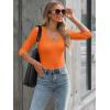 image34 Length Sleeve Womens Tops Lace Sexy V Neck Ribbed Knit Fitted T Shirts Dressy Casual Blouses Going Out TopsOrange