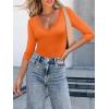 image34 Length Sleeve Womens Tops Lace Sexy V Neck Ribbed Knit Fitted T Shirts Dressy Casual Blouses Going Out TopsOrange