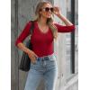 image34 Length Sleeve Womens Tops Lace Sexy V Neck Ribbed Knit Fitted T Shirts Dressy Casual Blouses Going Out TopsRed