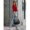 image34 Length Sleeve Womens Tops Lace Sexy V Neck Ribbed Knit Fitted T Shirts Dressy Casual Blouses Going Out TopsRed