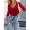 image34 Length Sleeve Womens Tops Lace Sexy V Neck Ribbed Knit Fitted T Shirts Dressy Casual Blouses Going Out TopsRed