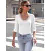 image34 Length Sleeve Womens Tops Lace Sexy V Neck Ribbed Knit Fitted T Shirts Dressy Casual Blouses Going Out TopsWhite
