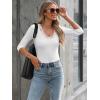 image34 Length Sleeve Womens Tops Lace Sexy V Neck Ribbed Knit Fitted T Shirts Dressy Casual Blouses Going Out TopsWhite