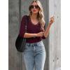 image34 Length Sleeve Womens Tops Lace Sexy V Neck Ribbed Knit Fitted T Shirts Dressy Casual Blouses Going Out TopsWine Red