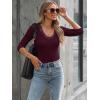 image34 Length Sleeve Womens Tops Lace Sexy V Neck Ribbed Knit Fitted T Shirts Dressy Casual Blouses Going Out TopsWine Red