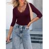 image34 Length Sleeve Womens Tops Lace Sexy V Neck Ribbed Knit Fitted T Shirts Dressy Casual Blouses Going Out TopsWine Red