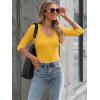image34 Length Sleeve Womens Tops Lace Sexy V Neck Ribbed Knit Fitted T Shirts Dressy Casual Blouses Going Out TopsYellow