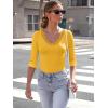 image34 Length Sleeve Womens Tops Lace Sexy V Neck Ribbed Knit Fitted T Shirts Dressy Casual Blouses Going Out TopsYellow