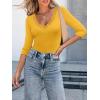 image34 Length Sleeve Womens Tops Lace Sexy V Neck Ribbed Knit Fitted T Shirts Dressy Casual Blouses Going Out TopsYellow