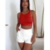 imageKaximil Womens Basic Sleeveless Cropped Tank Tops Sexy Racerback Double Layer Crop TopRed
