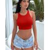 imageKaximil Womens Basic Sleeveless Cropped Tank Tops Sexy Racerback Double Layer Crop TopRed