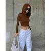 imageKaximil Womens Basic Tight Long Sleeve T Shirts Ruched Going Out Crop TopsCoffee