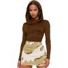 imageKaximil Womens Basic Tight Long Sleeve T Shirts Ruched Going Out Crop TopsCoffee