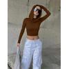 imageKaximil Womens Basic Tight Long Sleeve T Shirts Ruched Going Out Crop TopsCoffee