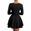 imageKaximil Womens Crew Neck Long Sleeve Corset Mini Dress Ruffle Hem Short Party Club DressesBlack