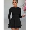 imageKaximil Womens Crew Neck Long Sleeve Corset Mini Dress Ruffle Hem Short Party Club DressesBlack