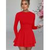 imageKaximil Womens Crew Neck Long Sleeve Corset Mini Dress Ruffle Hem Short Party Club DressesRed
