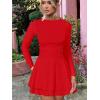 imageKaximil Womens Crew Neck Long Sleeve Corset Mini Dress Ruffle Hem Short Party Club DressesRed