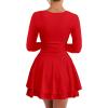 imageKaximil Womens Crew Neck Long Sleeve Corset Mini Dress Ruffle Hem Short Party Club DressesRed