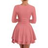 imageKaximil Womens Crew Neck Long Sleeve Corset Mini Dress Ruffle Hem Short Party Club DressesWater Pink