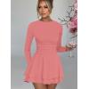 imageKaximil Womens Crew Neck Long Sleeve Corset Mini Dress Ruffle Hem Short Party Club DressesWater Pink