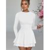 imageKaximil Womens Crew Neck Long Sleeve Corset Mini Dress Ruffle Hem Short Party Club DressesWhite