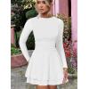 imageKaximil Womens Crew Neck Long Sleeve Corset Mini Dress Ruffle Hem Short Party Club DressesWhite