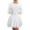 imageKaximil Womens Crew Neck Long Sleeve Corset Mini Dress Ruffle Hem Short Party Club DressesWhite