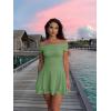 imageKaximil Womens Off The Shoulder Mini Dress Ruffle Hem Ruched Corset Short Cocktail Party DressesPea Green